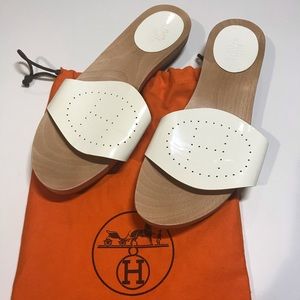 Hermes Patent Leather "H" Wooden Sandals
